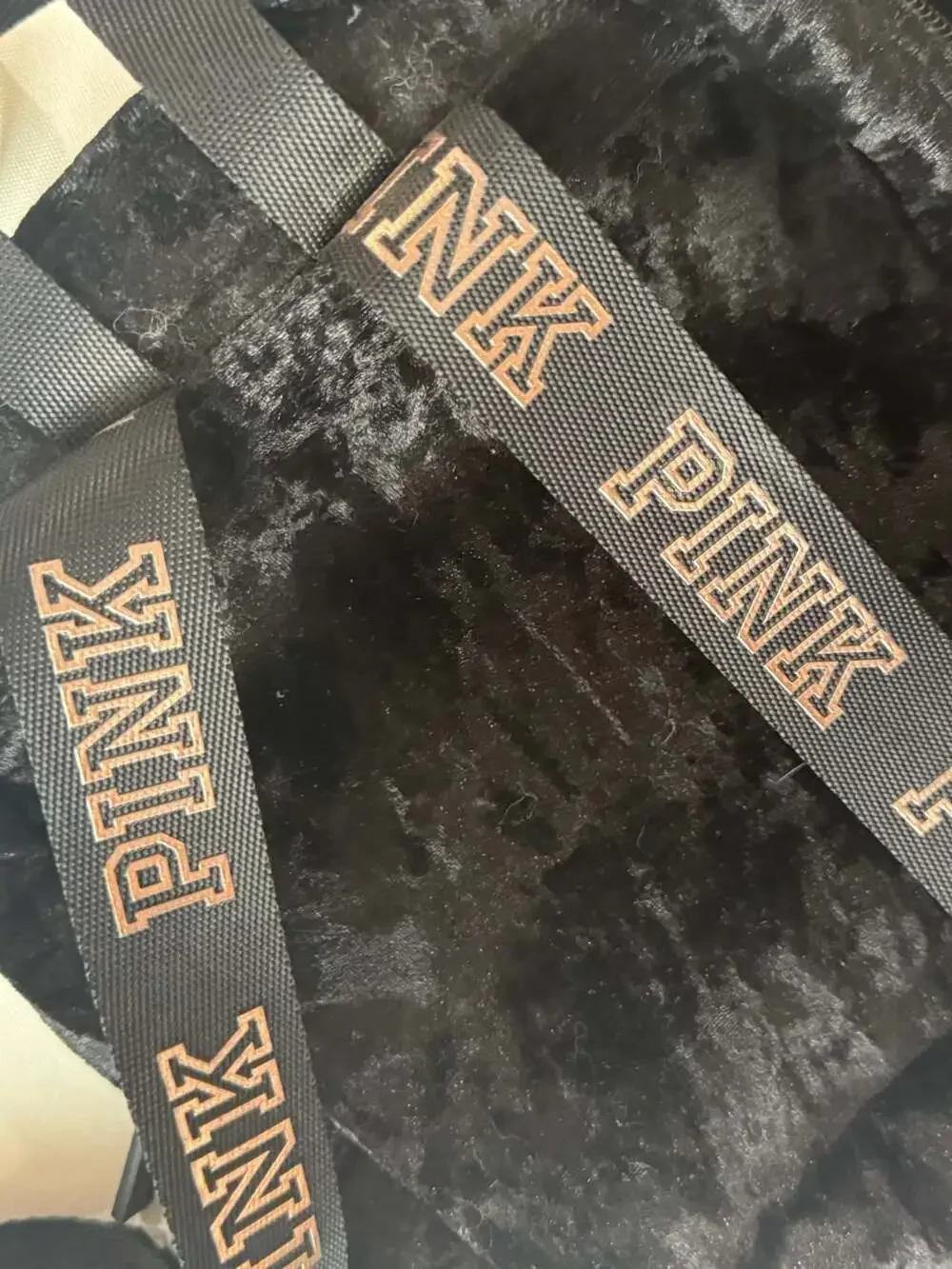 PINK Crushed Velvet Mini Backpack Y2K Logo Strap Black Campus Bag